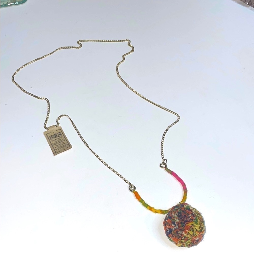 Creative Co-op Gold Necklace with Colorful Cotton Woven Pendant NWT